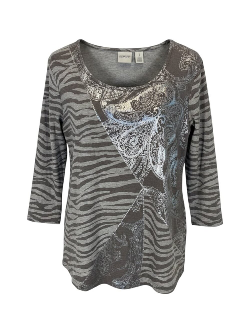 Chico's Women's Zenergy by Chico's Silver Print Top Size 1
